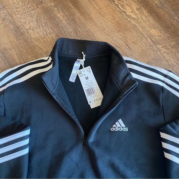 ADIDAS Crop Pullover NEW Zipper Black White Athleisure Medium Women’s - Picture 5 of 11